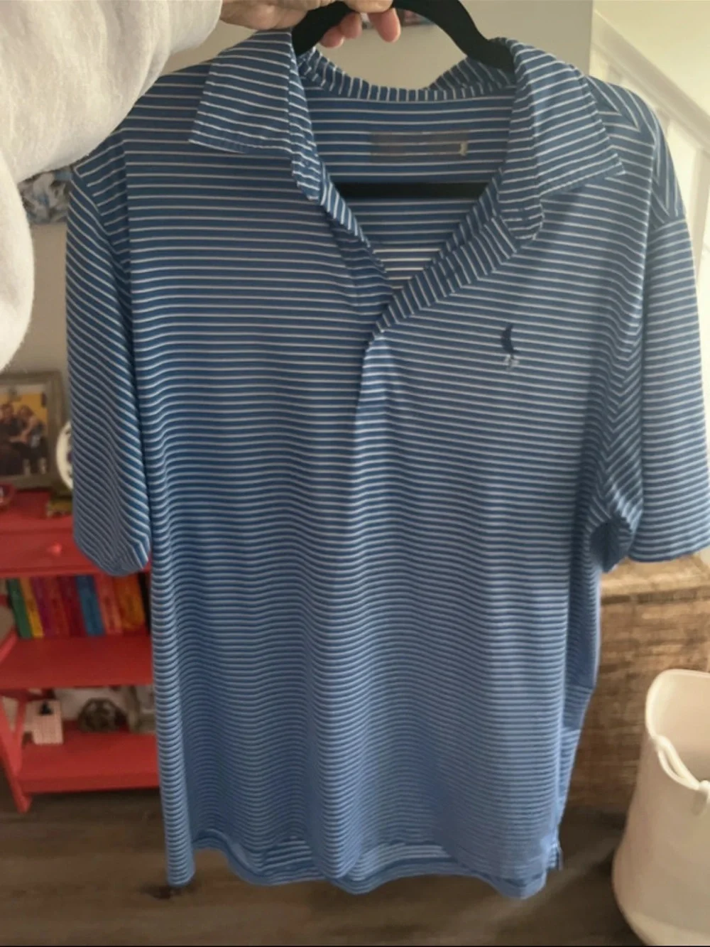 Light Blue Striped Men's Polo with Embroidered Logo